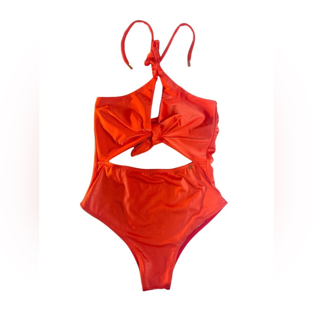 Orange One Piece Swimsuit with Cutout Design